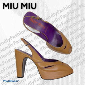 Miu Miu Women's Vintage Purple Brown Platform Open Toe Heels Size 37.5
